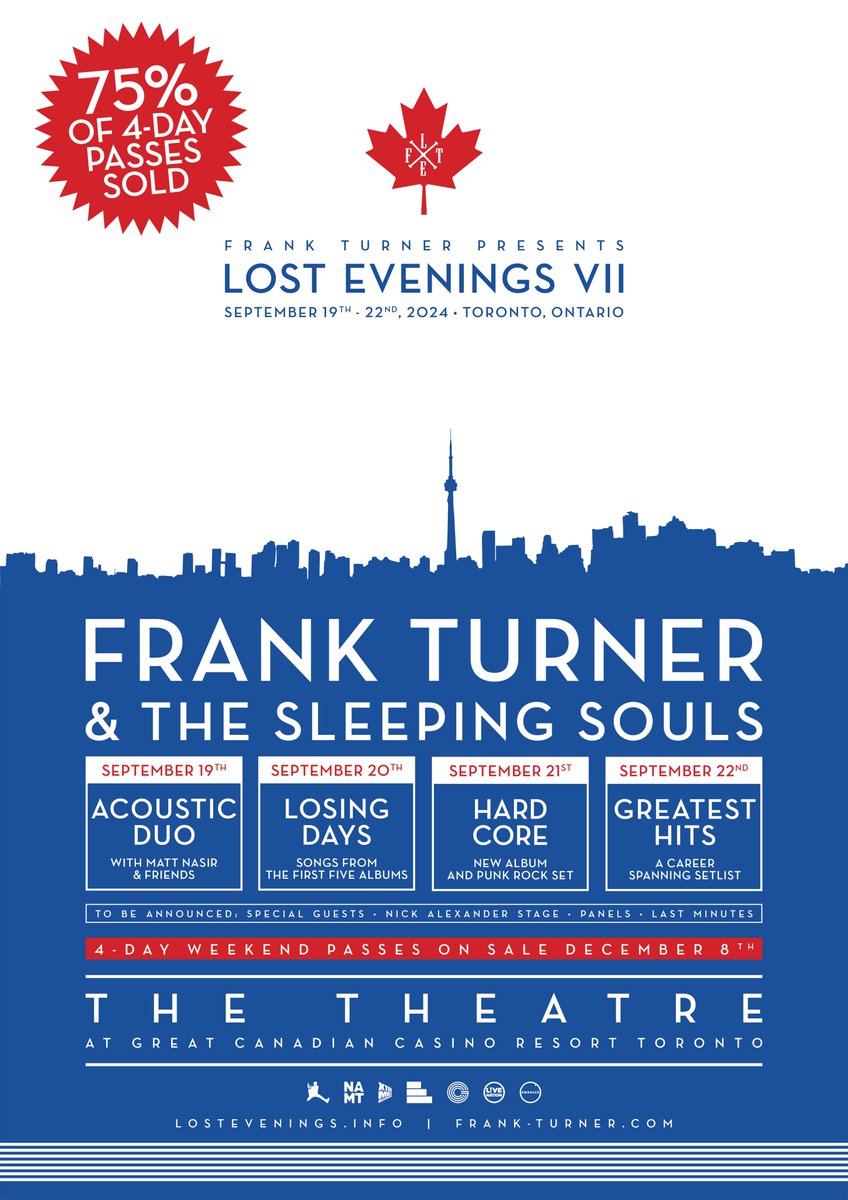 Tickets are flying out for Lost Evenings VII in Toronto – 75% weekend passes now gone! Don’t miss out: Tickets: lostevenings.info Day tickets will be on sale and the full music line-up unveiled at a later date.