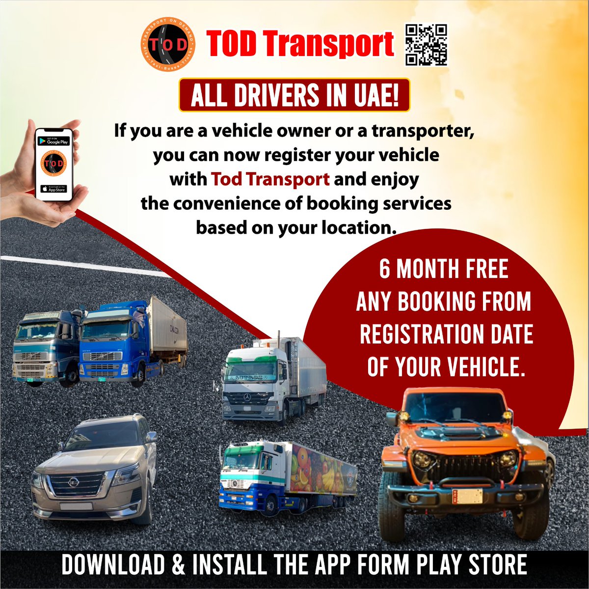 🌟 Seamless travels through the UAE are just a tap away with TOD Transport UAE! 🚗✨ Download our app now to access hassle-free bookings and enjoy the ride. 📲🇦🇪 Let's make your journey as remarkable as your destination! #TODTransportUAE #EffortlessRides #DownloadToday