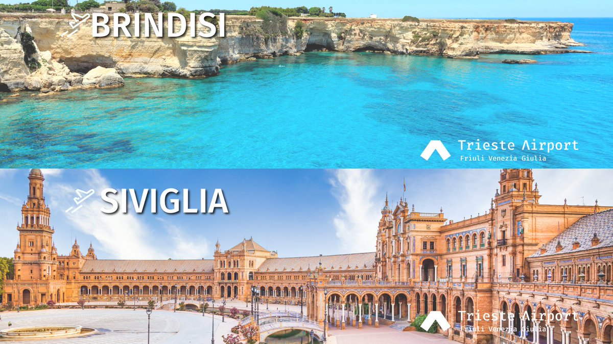 Si vola a #Brindisi e #Siviglia !
2 nuove rotte <a href="/Ryanair/">Ryanair</a> in partenza da #Triesteairport da fine marzo 2024.

Il volo Trieste – Brindisi opererà il mercoledì, venerdì e la domenica.
Il volo Trieste - Siviglia opererà il lunedì e il giovedì.

Info e ticket: ryanair.com