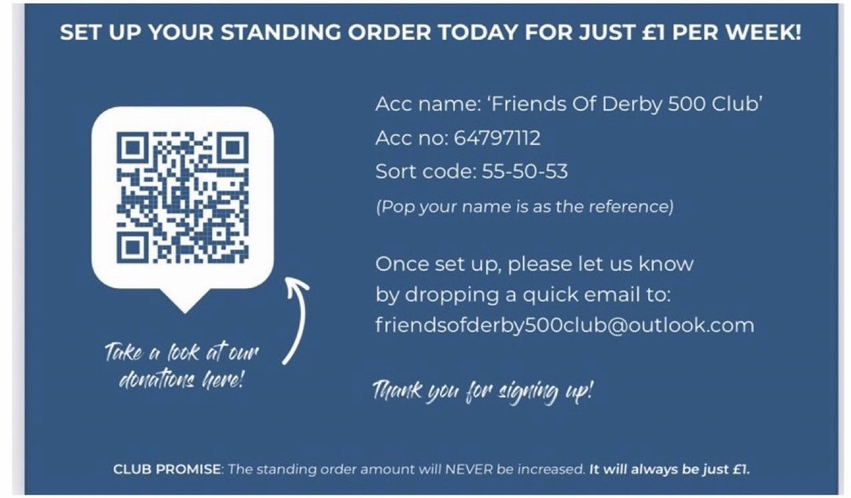 We've given FORTY THOUSAND POUNDS to people in crisis! There are a few places left before we reach 500 members. Pay £1 a week by standing order. Join us & make a real difference. Every penny of every pound goes directly to someone in need. friendsofderby500club.com