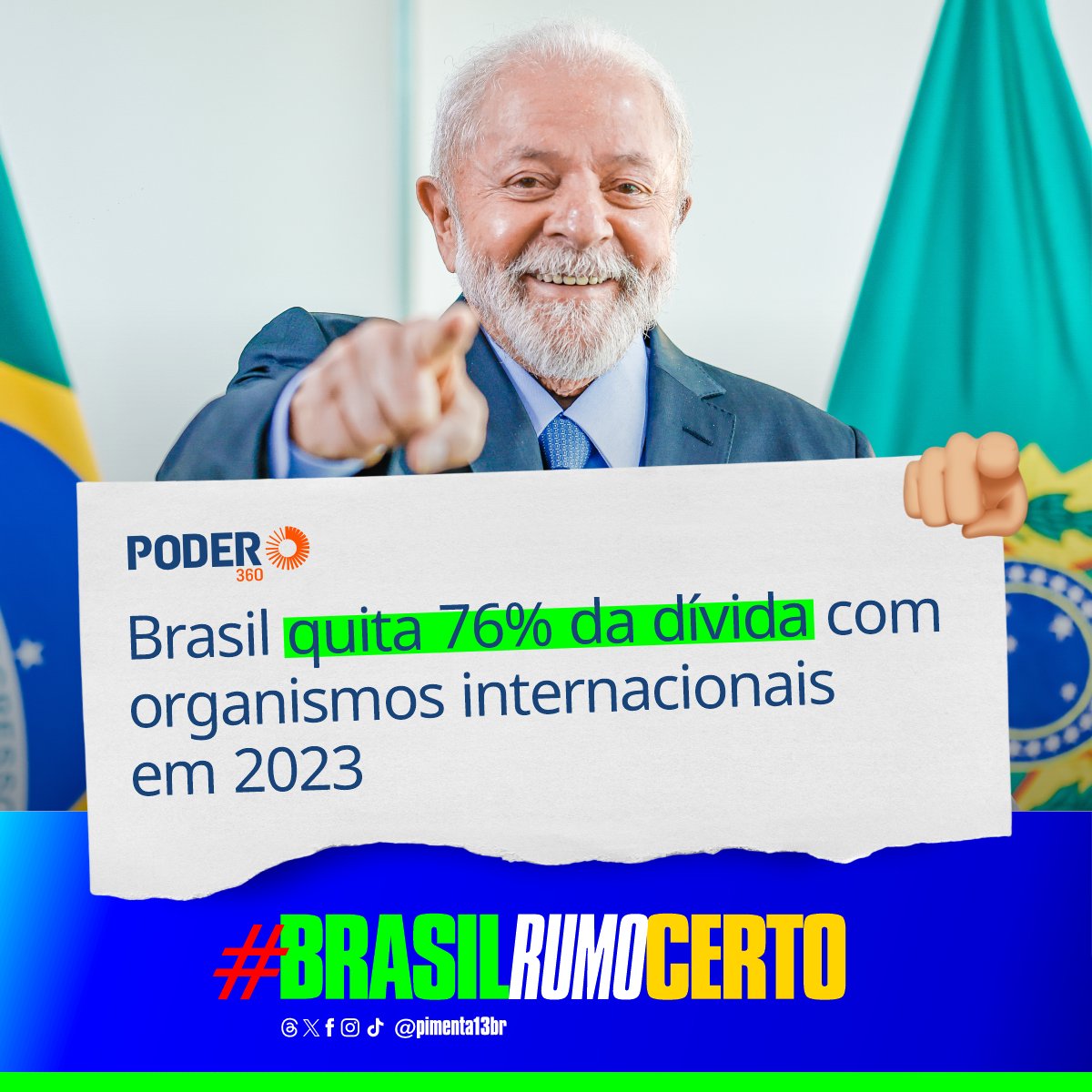 Pimenta13Br's tweet photo. O ano está acabando com muitas notícias boas. Conseguimos quitar 76% das dívidas com organismos internacionais. Uma das missões do governo @LulaOficial é fazer com que o Brasil seja visto com bons olhos pelos outros países e fazer com que mais investimentos possam chegar aqui. https://t.co/99YYoFfnuF