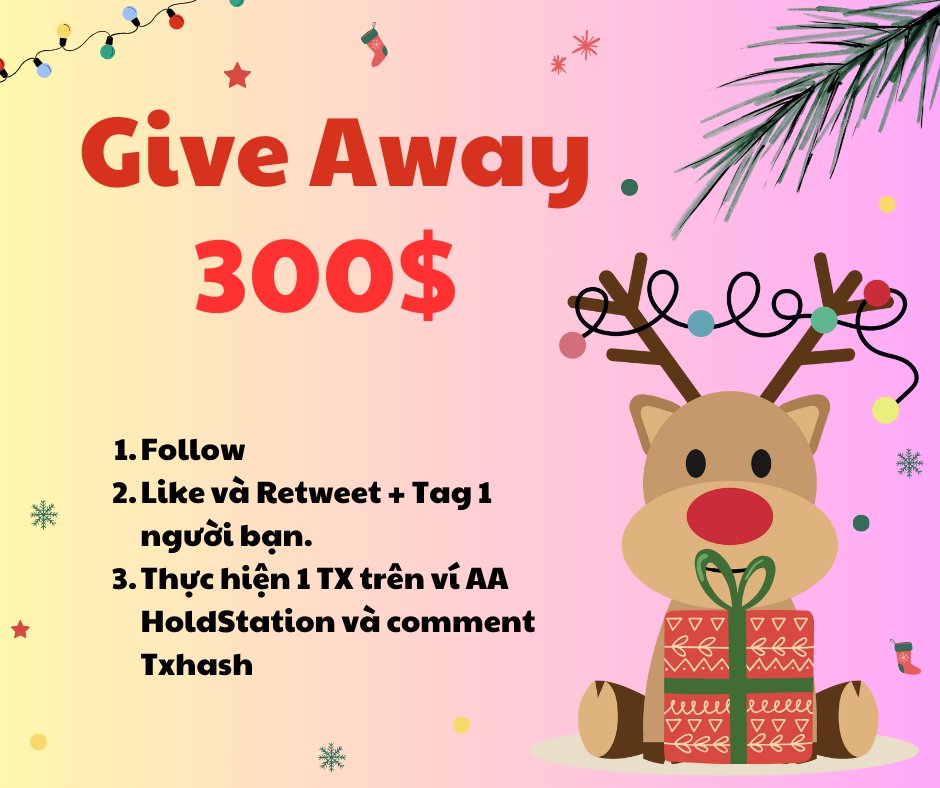 tranthanhbk's tweet photo. 🎁🎁#GiveAway 300$ cho 30 anh em may mắn.

Nhân dịp Giáng sinh, mình mở GA 300$ nho nhỏ cho anh em - mỗi slot trúng tương ứng 10$.

✔️Cách để đủ điều kiện nhận #Airdrop:

1⃣Follow @VNRetroactive và @HoldstationW 

2⃣Like và Retweet + Tag 1 người bạn.

3⃣ Thực hiện 1 Tx trên ví AA HoldStation và comment TxHash bên dưới.

✅Phần thưởng sẽ được quay xổ số ngày 21/12/2023.

Anh em tham gia vui vẻ và kiếm lộc nhé. 

Giáng sinh an lành đến tất cả anh em.