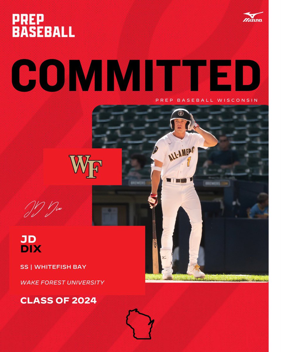 SS JD Dix (Whitefish Bay, 2024) commits to Wake Forest. Dix was previously the top-ranked uncommitted senior in the nation and has had a decorated prep career. He is a two-time All-State honoree, a state champion, and a #PBRAAG23 participant. 👤PROFILE: loom.ly/FbPY7M0