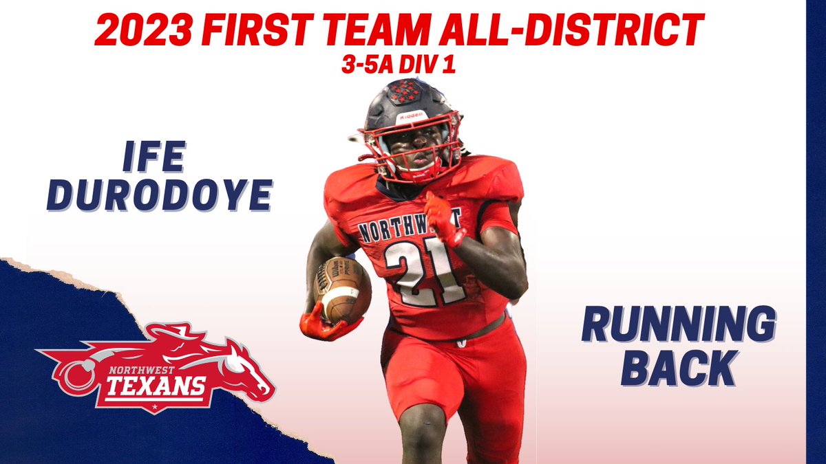 Bill Poe (@coach_bpoe) on Twitter photo Congrats to <a href="/IfeDurodoye/">Ife Durodoye🇳🇬</a> for making 1st Team District 3-5A Div 1 Running Back!!
<a href="/NWTexanFootball/">NW Texans Football</a>
<a href="/NHSRecruits/">Northwest High School Football Recruiting</a> Congrats to <a href="/IfeDurodoye/">Ife Durodoye🇳🇬</a> for making 1st Team District 3-5A Div 1 Running Back!!
<a href="/NWTexanFootball/">NW Texans Football</a>
<a href="/NHSRecruits/">Northwest High School Football Recruiting</a>