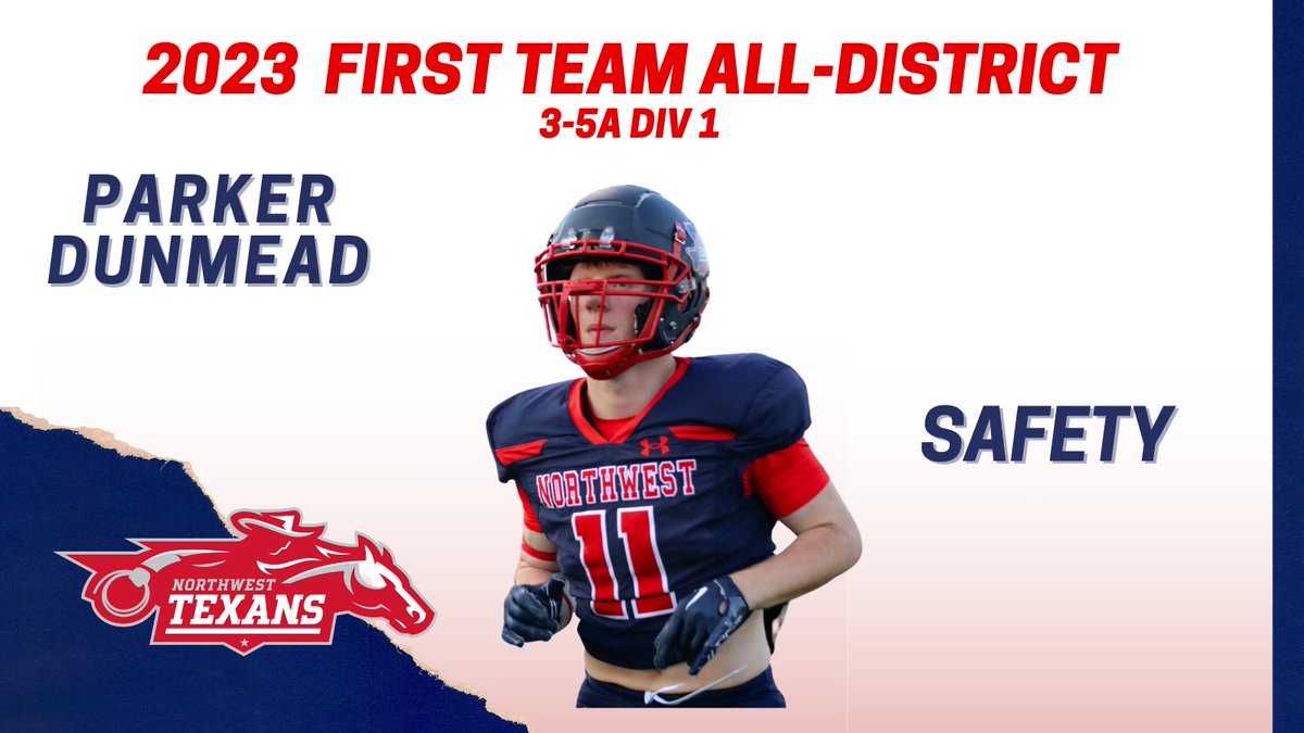 Bill Poe (@coach_bpoe) on Twitter photo Congrats to <a href="/parker_dunmead/">Parker Dunmead</a> for making 1st Team District 3-5A Div 1 Safety!!
<a href="/NWTexanFootball/">NW Texans Football</a>
<a href="/NHSRecruits/">Northwest High School Football Recruiting</a> Congrats to <a href="/parker_dunmead/">Parker Dunmead</a> for making 1st Team District 3-5A Div 1 Safety!!
<a href="/NWTexanFootball/">NW Texans Football</a>
<a href="/NHSRecruits/">Northwest High School Football Recruiting</a>