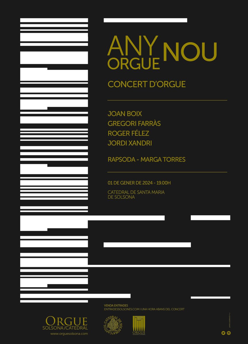 ANY NOU ORGUE NOU!  
Us hem preparat un concert de cap d'any que no us podeu perdre. Quatre organistes i una rapsoda interpretaran repertori típicament nadalenc a l'entorn únic de la catedral de #solsona #solsonès.