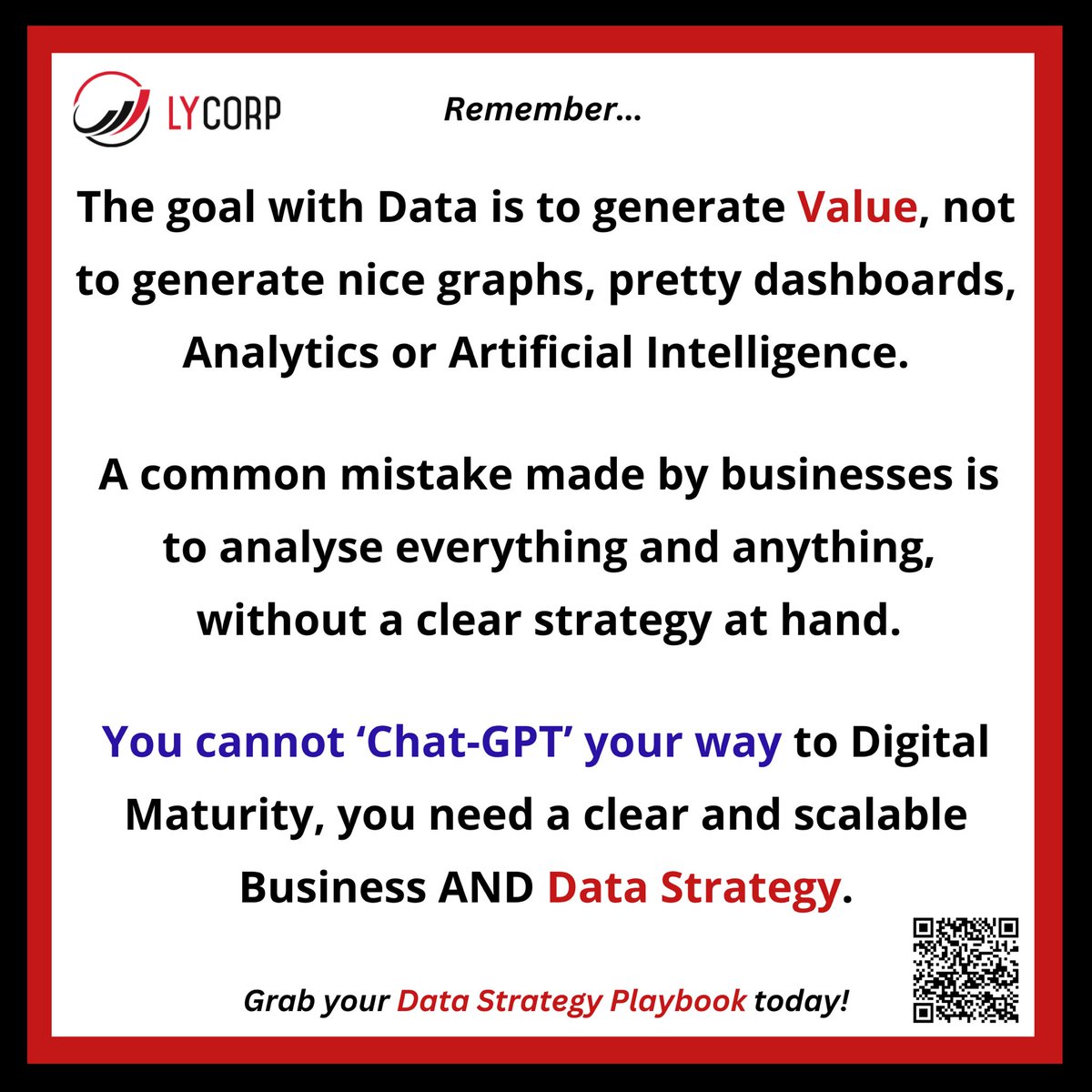 Failing to implement a clear and scalable data strategy aligned with your business strategy may strongly result in your AI projects and initiatives failing. You cannot 'Chat-GPT' your way to Digital Maturity. You need a clear and scalable Business AND Data Strategy. #datastrategy