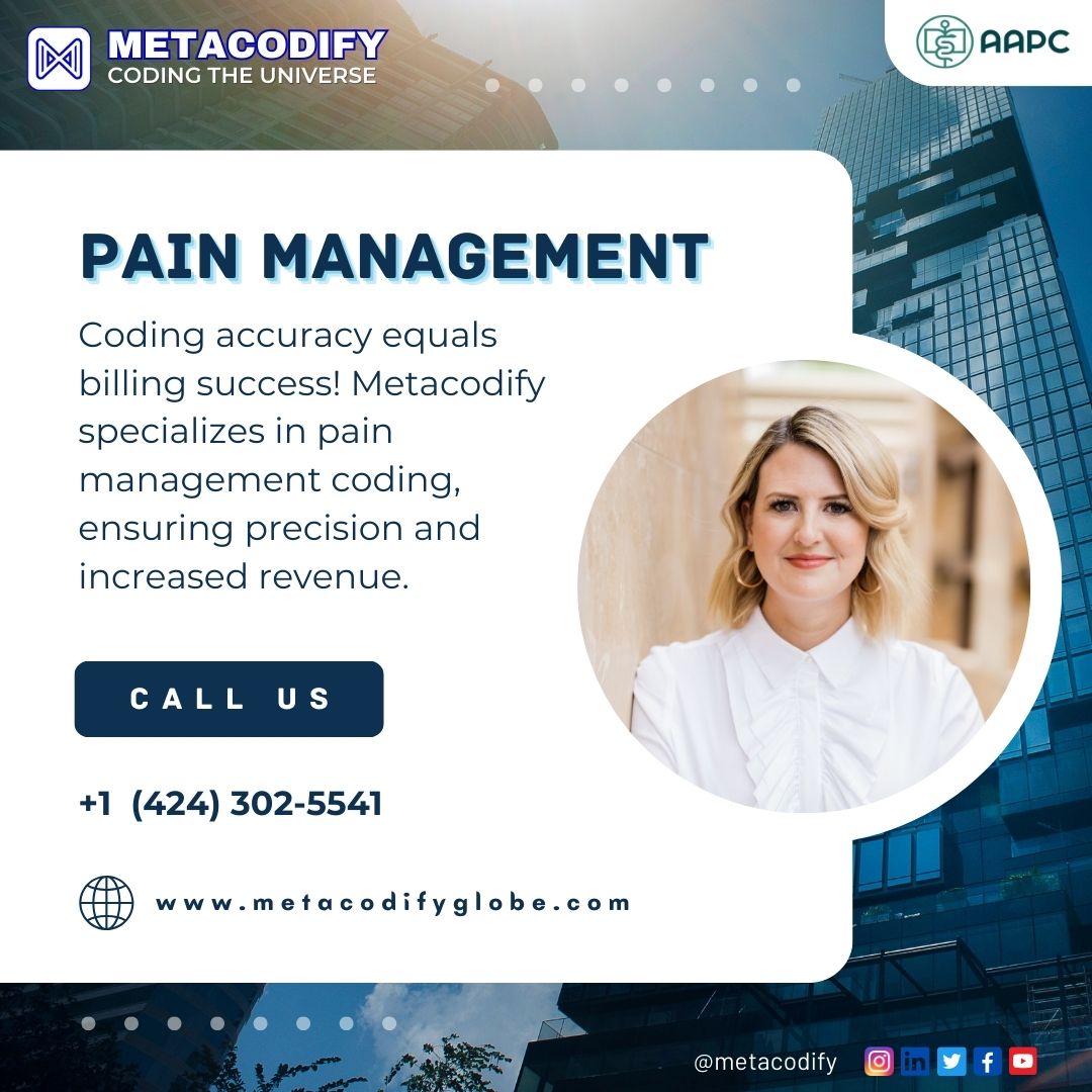 Metacodify's tweet image. Coding accuracy is the key to billing success! At Metacodify, we excel in pain management coding, guaranteeing precision that drives increased revenue for your practice. Contact us now
📞 +1 (424) 302-5541
🌐 metacodifyglobe.com
#CodingAccuracy #PainManagementCoding