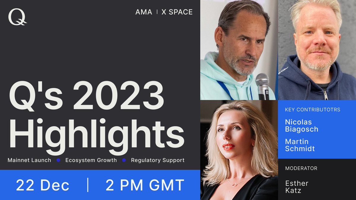 You asked - we listened! @QBlockchain 2023 Annual Report AMA: Save the Date: December 22nd, 2 p.m. GMT Speakers: Key Contributors @nbiagosch and @martin__a__s Host: Growth Wizard @polymath_af Join us on Twitter Spaces: x.com/i/spaces/1mygn… Agenda: ⚡️Q’s significant