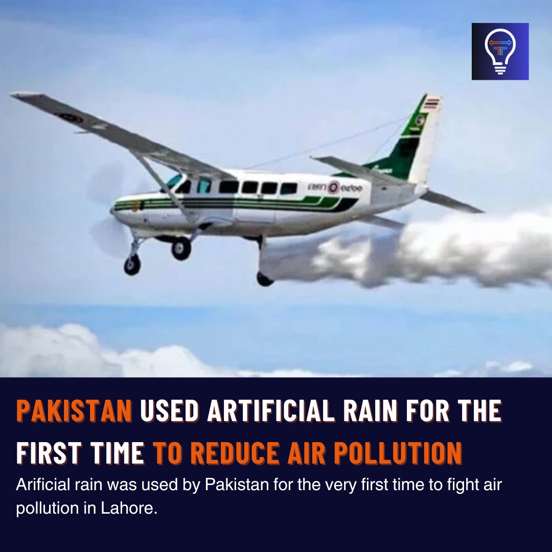 #Pakistan initiated #ArtificialRain in #Lahore to combat #AirPollution. #Aircraft with #cloudseeding gear induced drizzling in 10 areas. Lahore, ranked fifth in #Global #pollution, had an #AQI of 199 on #Sunday.
#fiscalfuel #plane #technology #cloudseeding #recording #NewsUpdate