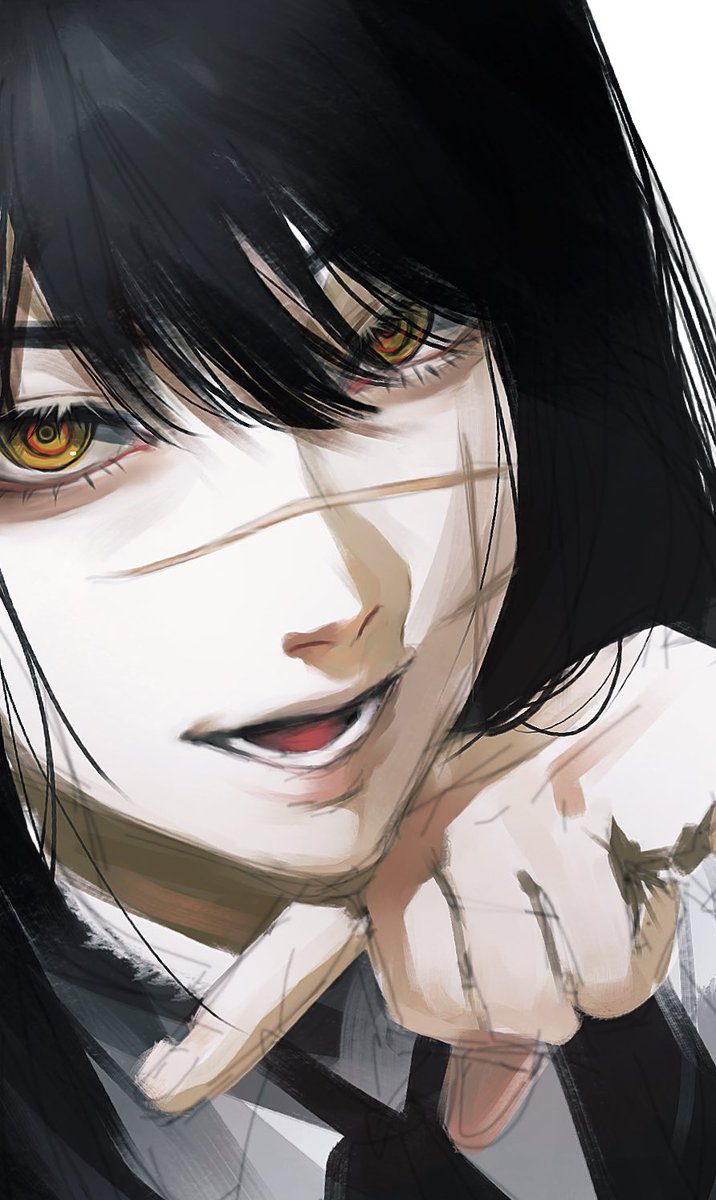 yoru (chainsaw man) 1girl solo scar black hair scar on face looking at viewer scar on cheek  illustration images
