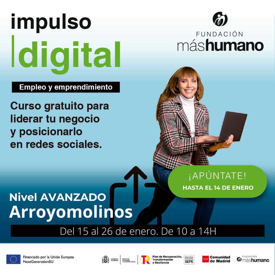 ¡Descubre oportunidades digitales para emprender con @ImpulsoDigitalF! Aprende estrategias de marketing, desarrollo de negocios y más. Del 15 al 26 de enero en Valdemoro y Arroyomolinos, y del 22 de enero al 2 de febrero en Majadahonda. ¡Reserva ahora en mtr.cool/xyzsnkauzc