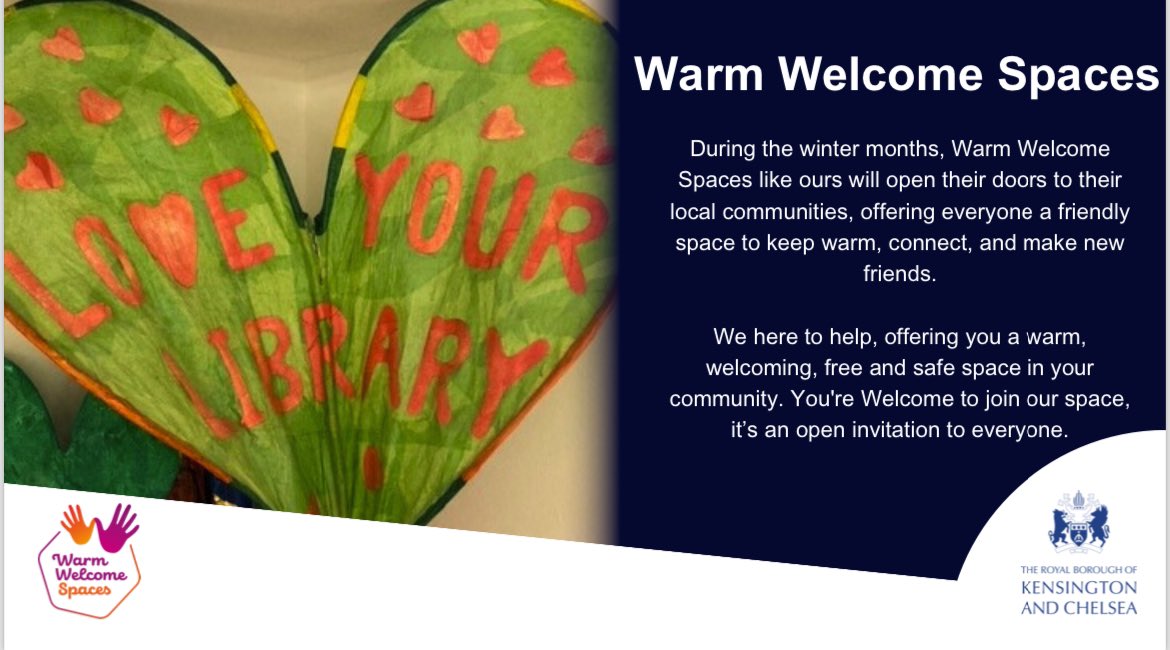 RBKC Libraries (@rbkclibraries) on Twitter photo We’ve joined the <a href="/WarmWelcome_UK/">Warm Welcome UK @warmwelcomeuk.bsky.social</a> campaign. Our #WarmWelcomeSpace is one of thousands of spaces all over the UK, opening their doors to communities, offering everyone a friendly space to keep warm, connect & make new friends 👐 warmwelcome.uk We’ve joined the <a href="/WarmWelcome_UK/">Warm Welcome UK @warmwelcomeuk.bsky.social</a> campaign. Our #WarmWelcomeSpace is one of thousands of spaces all over the UK, opening their doors to communities, offering everyone a friendly space to keep warm, connect & make new friends 👐 warmwelcome.uk