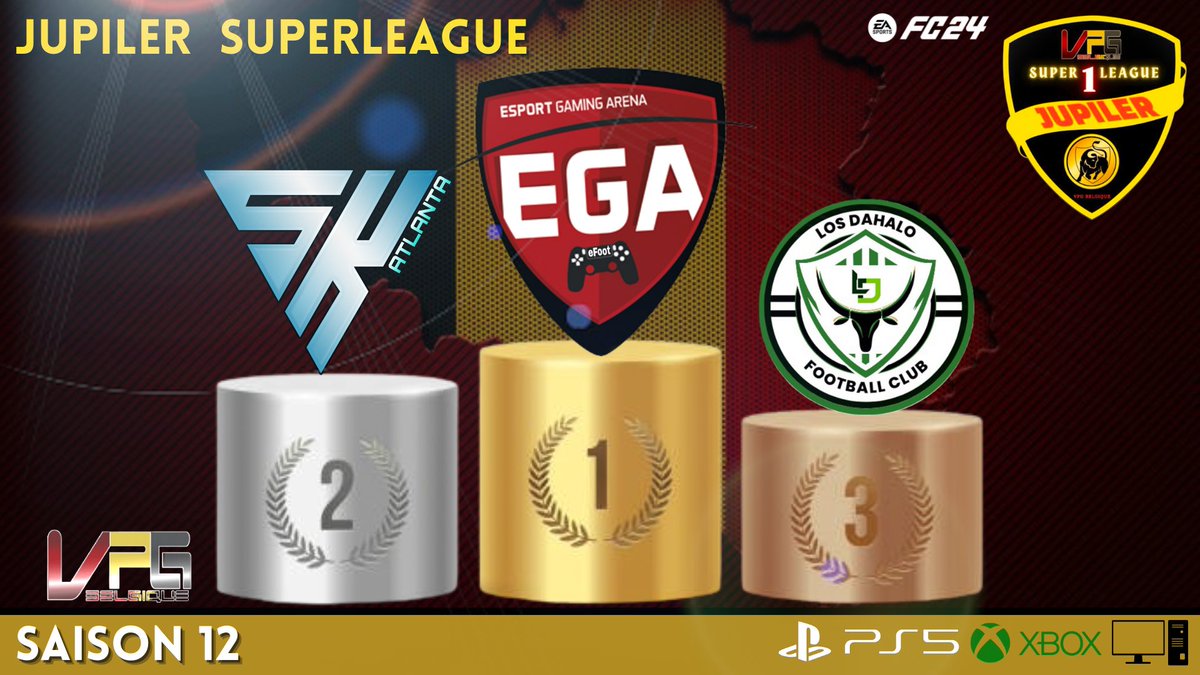 belgique_vpg's tweet image. .🏆Le podium de la SuperLeague 1

Félicitations à 
🥇@EGAeFoot 
🥈 @SKATLANTA1
🥉 @LOS_DAHALO