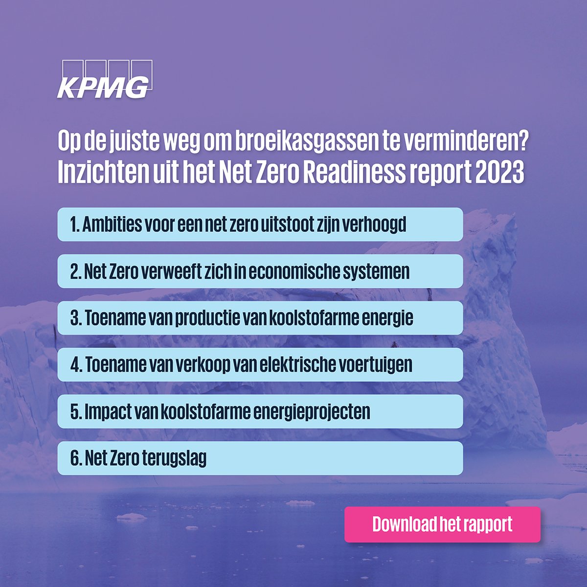Het KPMG Net Zero Readiness Rapport 2023 onderzoekt de genomen stappen om de uitstoot van broeikasgassen die klimaatverandering veroorzaken te verminderen. 
Lees het hier: to.kpmg.nl/x_net-zero-rep…​
#duurzaamheid #Kpmgnederland #togetherforbetter​ #netzero