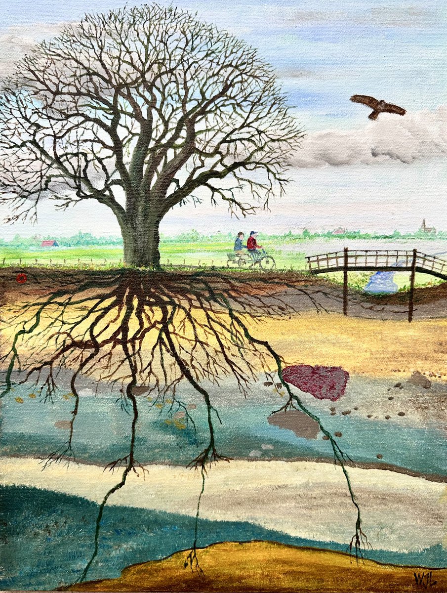 My painting of today. Landscape as we can see it: oak in Twente. And as we can’t see in the underground landscape