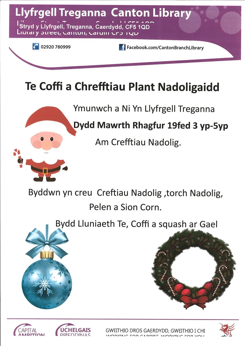 Ymunwch a Ni Fori  Yn Llyfrgell Treganna Am Chrefftau Nadolig.