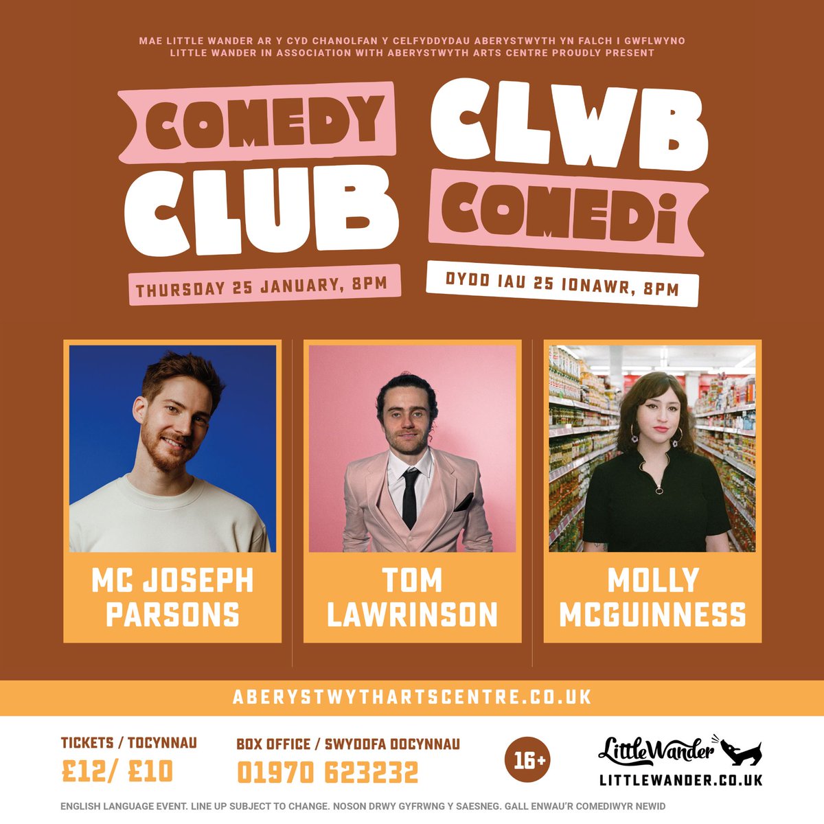 No need to worry about the January blues with our club lineups next month! @StratfordPlays hosts @abicartersimps, @philcomedy & @RuniTalwar @tal.davies, @SamNicoresti & @robertdcopland hit @Pontiotweets @AberystwythArts hosts @TomLawrinson @mollmcguinness @JosephParsonsha
