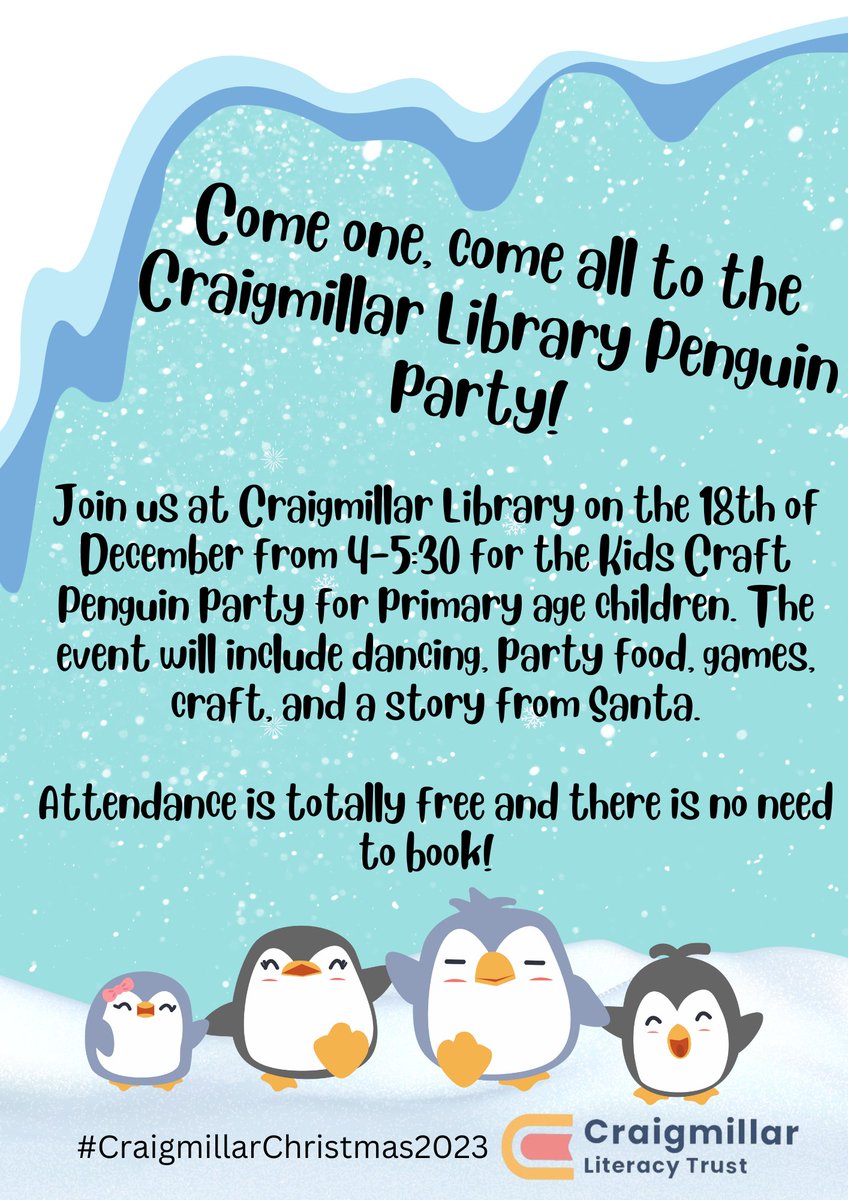Katie will be in #CraigmillarLibrary this afternoon 4-5.30pm gifting lovely books as part of the library's Penguin Party! If you're aged 4-12, come along and choose your winter reading 😊 #Penguins #BookGifting #Community #StoriesForSharing