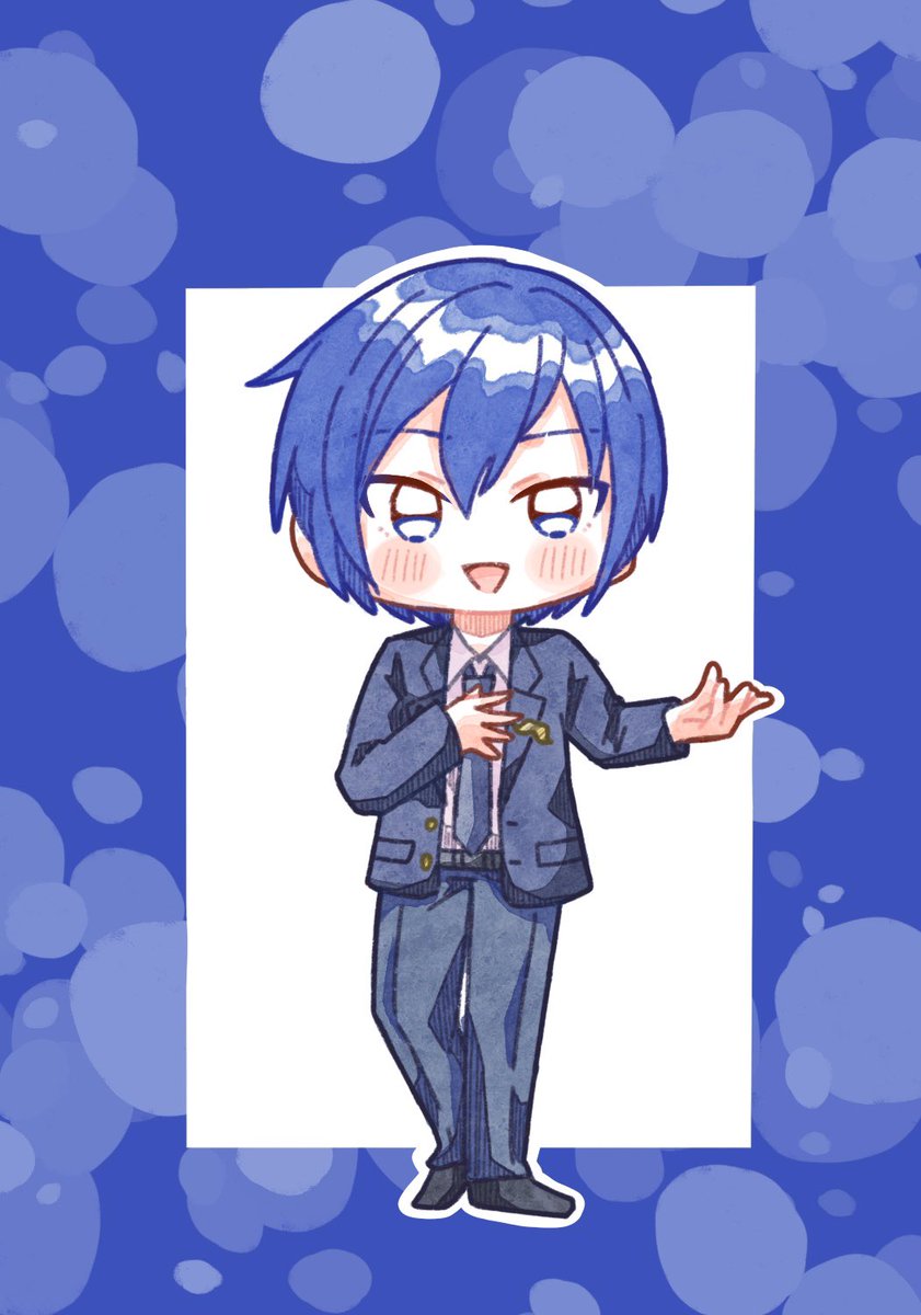 kaito (vocaloid) solo blue hair chibi blue eyes pants 1boy necktie  illustration images