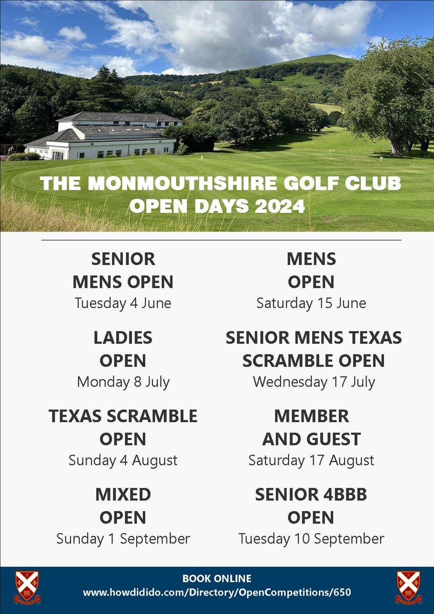 Our 2024 Opens are available for booking. Come and play our beautiful James Braid designed course, surrounded by the dramatic scenery of the Black Mountains. Below you will find the dates for all of this year's events. Book now using this link: howdidido.com/Directory/Open…