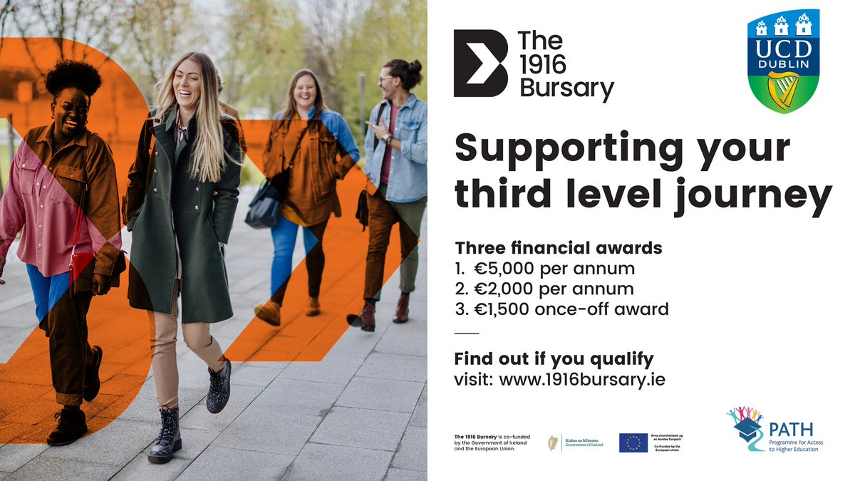 Are you a new entrant, pursuing an undergraduate course and progressing to higher education for the first time in the 2023-2024 academic year? Are you in receipt of SUSI special rate? Apply for the 1916 Bursary before 25 January 2024 at: ucd.ie/all/cometoucd/…