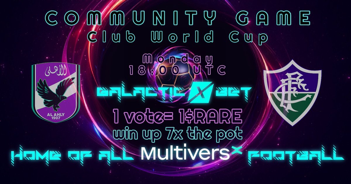 _Galactic_x's tweet image. Dear Galactic𝕏Bet Footballers,

Today we invite you on King Abdullah Sports City for the #CommunityGame! 

18:00 UTC 🇧🇷Fluminense v. Al Ahly🇪🇬

Prize Pool: 1 $RARE/vote 

If you quote repost the following #X post and tag @GalacticXbet your vote will be worth 7$RARE:

👽  ❗️…