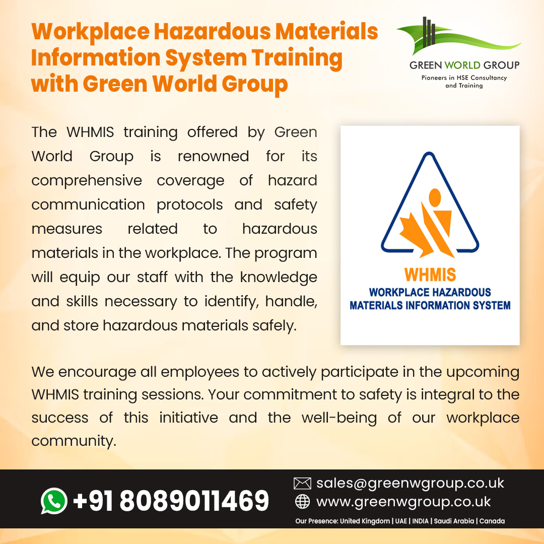Visit Us : greenwgroup.co.uk  
Contact Us : +918089011469
Email : aswathi.s@greenwgroup.com

#WHMISTraining #GreenWorldGroup #WorkplaceSafety #HazardousMaterials #SafetyFirst #GreenWorldTraining #WHMISCertification