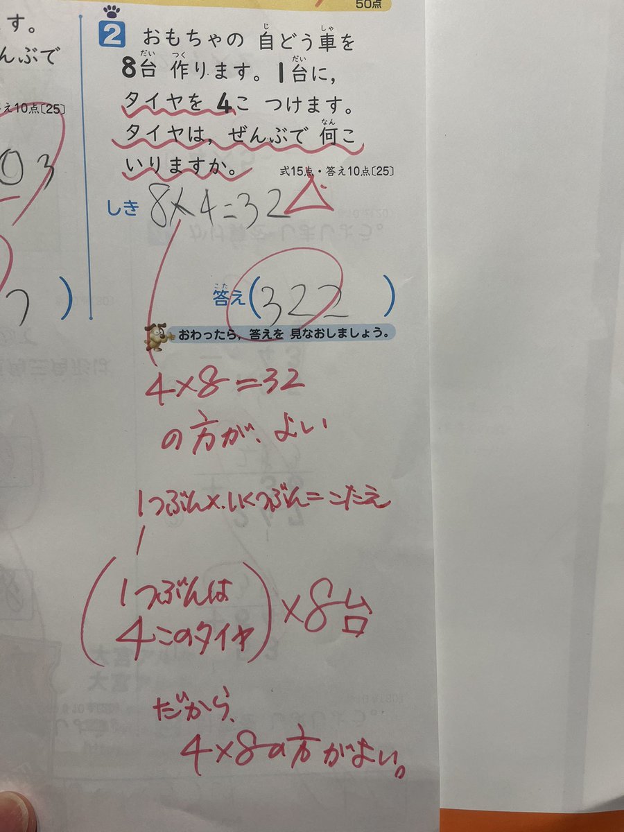 我が家にもやってきました。
有名なかけ算の順番の問題。

双方の見解はウィキペディアにてよくまとめられています。
皆さんはどちら派ですか？

#算数　#小学2年生 #かけ算

ja.m.wikipedia.org/wiki/%E3%81%8B…