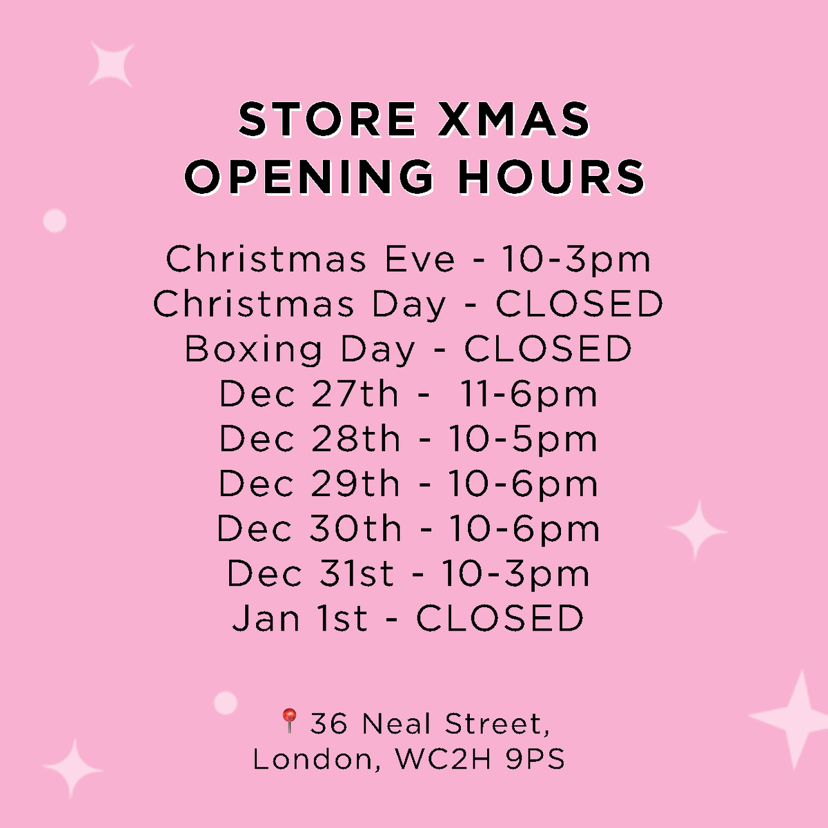 Coming to visit us in #CoventGarden this Christmas period? Check out our festive opening hours! 🎄