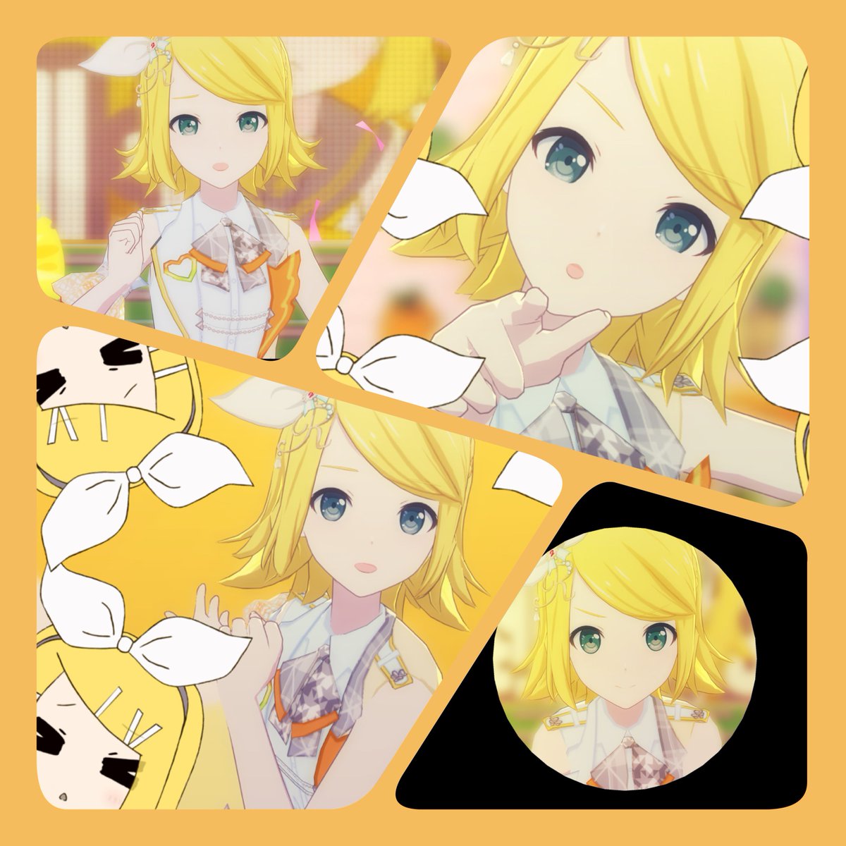 kagamine rin 1girl blonde hair bow looking at viewer multiple views white bow hair bow  illustration images