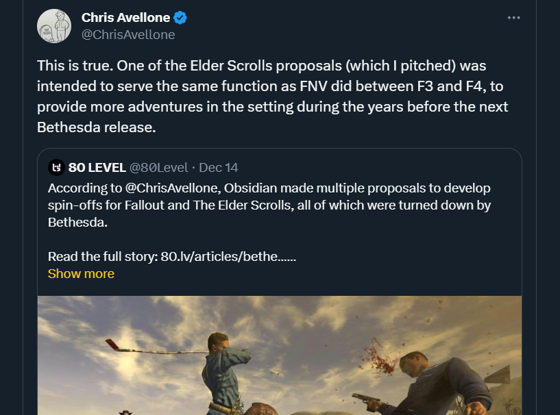 LegacyKillaHD's tweet photo. WE COULD'VE GOTTEN AN ELDER SCROLLS GAME DEVELOPED BY OBSIDIAN BUT BETHESDA SAID NO https://t.co/5vpQzu1w9m