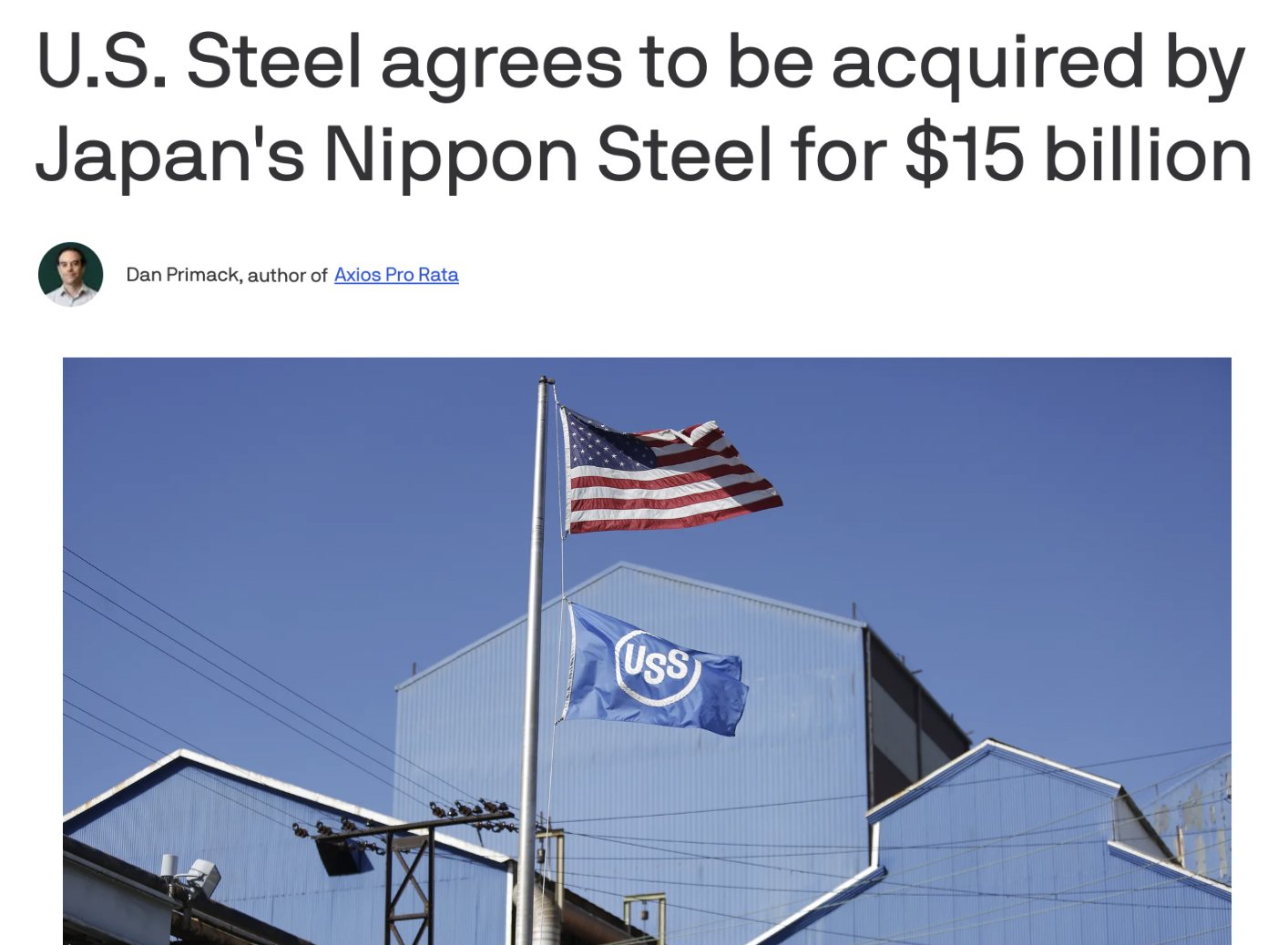 Stocktwits on X: "Good Morning! Shares of $X are ripping on news that U.S. Steel agrees to be acquired by Japan's Nippon Steel for $55 per share The company previously rejected offers