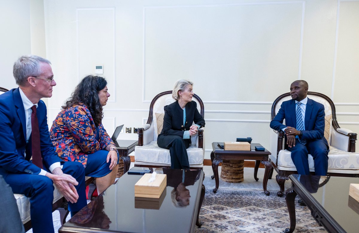 President of the European Commission, Ursula von der Leyen arrives in Rwanda for the inauguration of the BioNTech site. She was received by the Minister of Agriculture and Animal Resources, Dr. Ildephonse Musafiri.