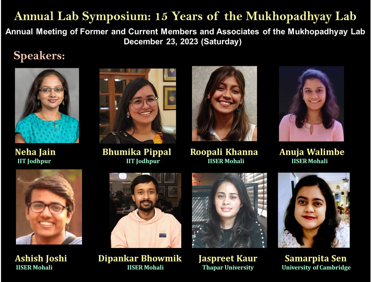 We will be celebrating 15 years of our lab during our annual lab symposium on Dec 23. In addition to talks by my former &amp; current students, I'm so excited to meet the students of my students. We will also have a guest speaker <a href="/SamarpitaSen7/">Samarpita Sen</a>,  currently a PhD student at Cambridge.