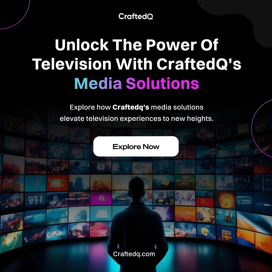 '📺✨ CraftedQ's Media Solutions invites you to explore a new frontier in television. Elevate your content, captivate your audience, and join us in shaping the future of visual storytelling. #MediaInnovation #TelevisionRevolution'
#CraftedQ #Media #VisualStorytelling #Innovation'