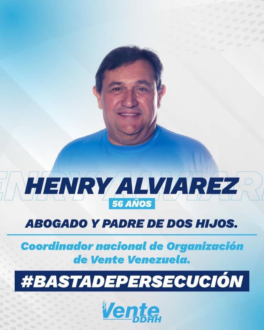 Henry Alviarez (@HenryAlviarez) es un dirigente político comprometido en la lucha por la libertad de Venezuela, por ello el régimen criminal pretende acusarlo.

 #BastaDePersecución