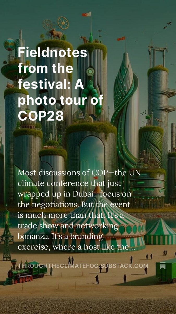 There's a wealth of great reporting and analysis from COP28 in Dubai. Rather than add more text, I opted to try something different: A quick photo tour from this year's climate mega-conference throughtheclimatefog.substack.com/p/cop28-dubai-…