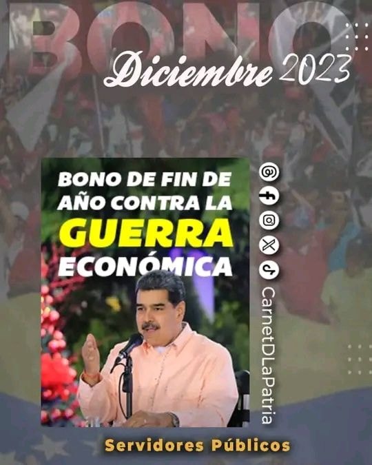 🚨 #ATENCIÓN: Inicia la entrega del #BonoDeFinDeAñoContraLaGuerraEconómica (diciembre 2023) para los jubilados públicos a través del #SistemaPatria enviado por nuestro Pdte. <a href="/NicolasMaduro/">Nicolás Maduro</a>.

✅ Monto en Bs. 1.990,00

<a href="/BonosSocial/">Bonos Protectores Social Al Pueblo</a>
#LaVenezuelaBella