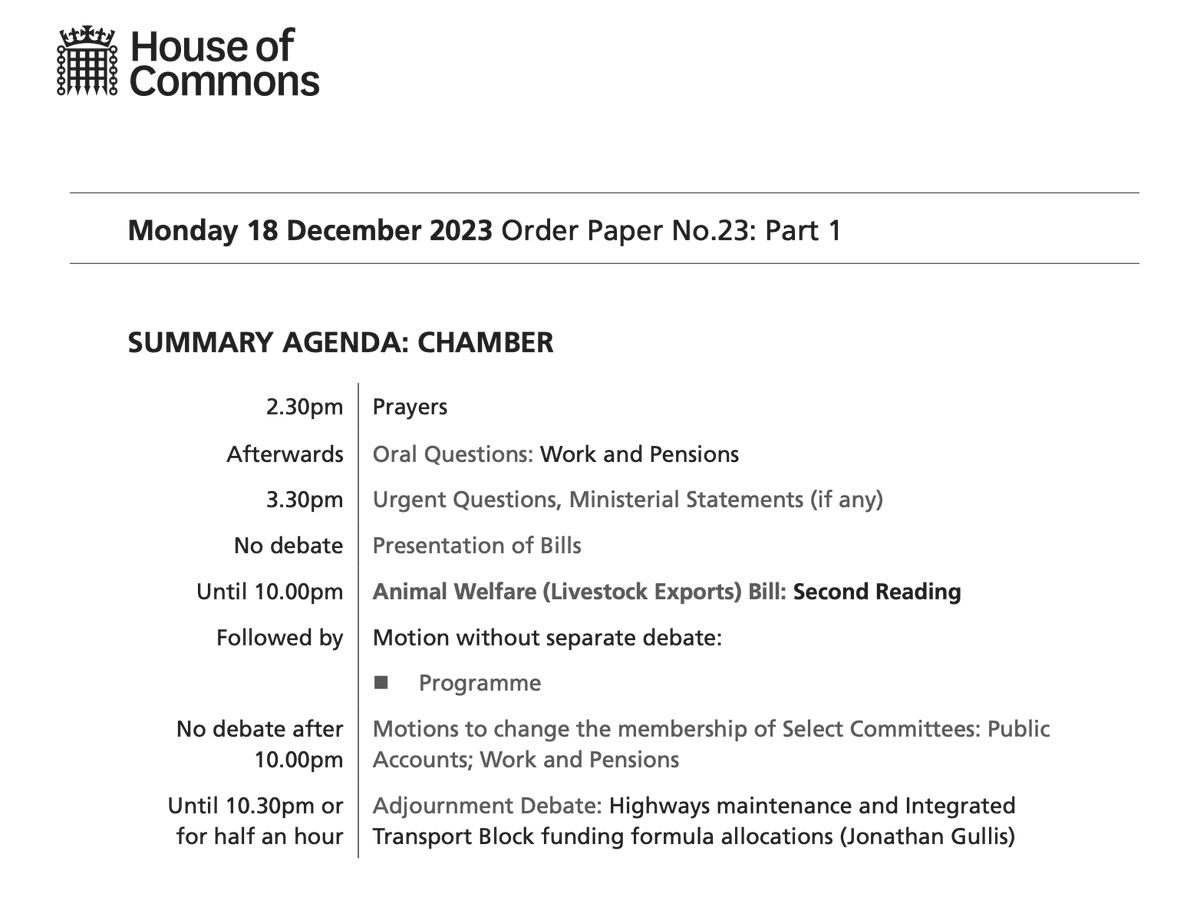 The House of Commons sits from 2.30pm today. Find out what’s on: commonsbusiness.parliament.uk/Document/83840… The #OrderPaper is published each sitting day and lists the business of the House. Follow the Chamber in real time: now.parliament.uk