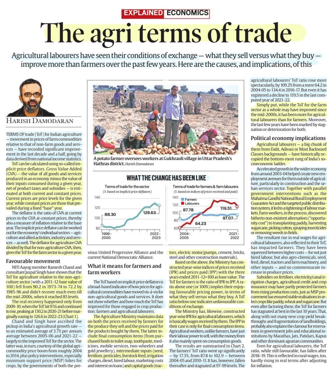 imRavikantYadav's tweet photo. 'The Agri Terms of Trade'
:Well explained By Sh Harish Damodaran 

#agriculture #Labour #farmers 
#Buy #sell #IPR #IPP
#GVA #Deflator #ToT #MSP #Subsidy #LandFragmentation 
#economics #trade
#economy 

#UPSC 

Source: IE https://t.co/VqDDLyxlZr
