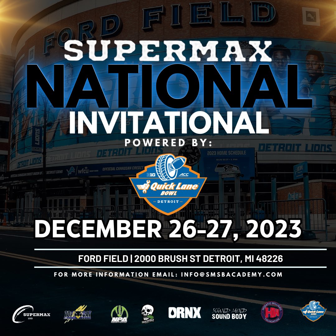 SoundMind SoundBody® (@smsbacademy) on Twitter photo Top college prospects in America will be in Detroit for the Supermax Invitational at Ford Field Quick Lane Bowl.
Check out the post to see our featured prospects with Division 1 College offers.
<a href="/elishadurham_/">Elisha Durham “ onefo “</a> <a href="/nica48188/">nic moore⭐️⭐️⭐️⭐️</a> <a href="/carsonlaw__/">carson lawrence †</a> <a href="/DamonStennis/">Damon Stennis</a> <a href="/Kristhompson25/">🚨Kris(KT)Thompson🚨</a> Top college prospects in America will be in Detroit for the Supermax Invitational at Ford Field Quick Lane Bowl.
Check out the post to see our featured prospects with Division 1 College offers.
<a href="/elishadurham_/">Elisha Durham “ onefo “</a> <a href="/nica48188/">nic moore⭐️⭐️⭐️⭐️</a> <a href="/carsonlaw__/">carson lawrence †</a> <a href="/DamonStennis/">Damon Stennis</a> <a href="/Kristhompson25/">🚨Kris(KT)Thompson🚨</a>