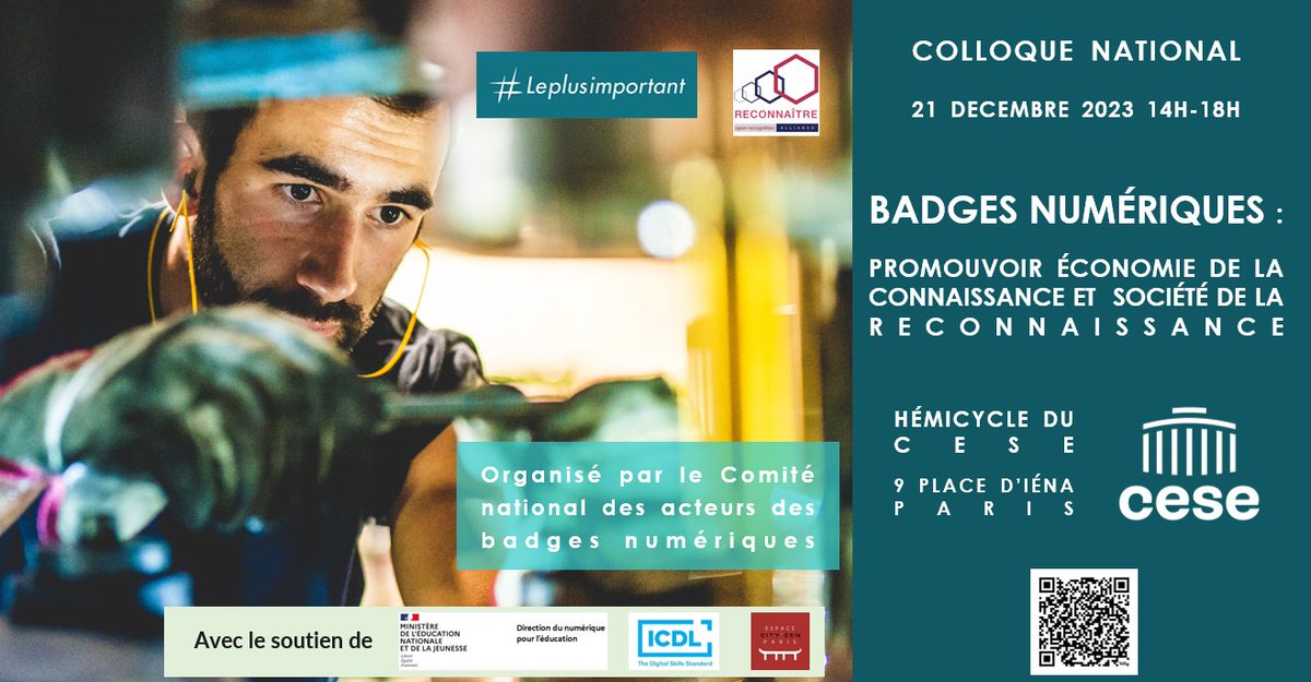 📢 21 décembre 14h-18h Colloque national sur les #badgesnumériques : 'Promouvoir l’économie de la connaissance et la société de la reconnaissance' dans l'hémicycle du CESE et en distanciel Pour vous inscrire 👉  lnkd.in/e7hr2Rs4 #openbadges #techforskills merci @lecese !