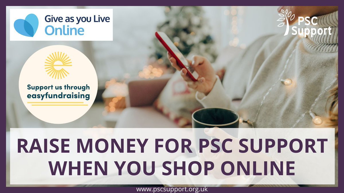 Festive shopping all wrapped up? If you're still clicking the keys don't forget that you can raise donations for PSC Support with EasyFundraising or Give As You Live Online. Over 6,000 brands will donate part of what you spend to PSC Support. bit.ly/46XpMdF #LetsBeatPSC