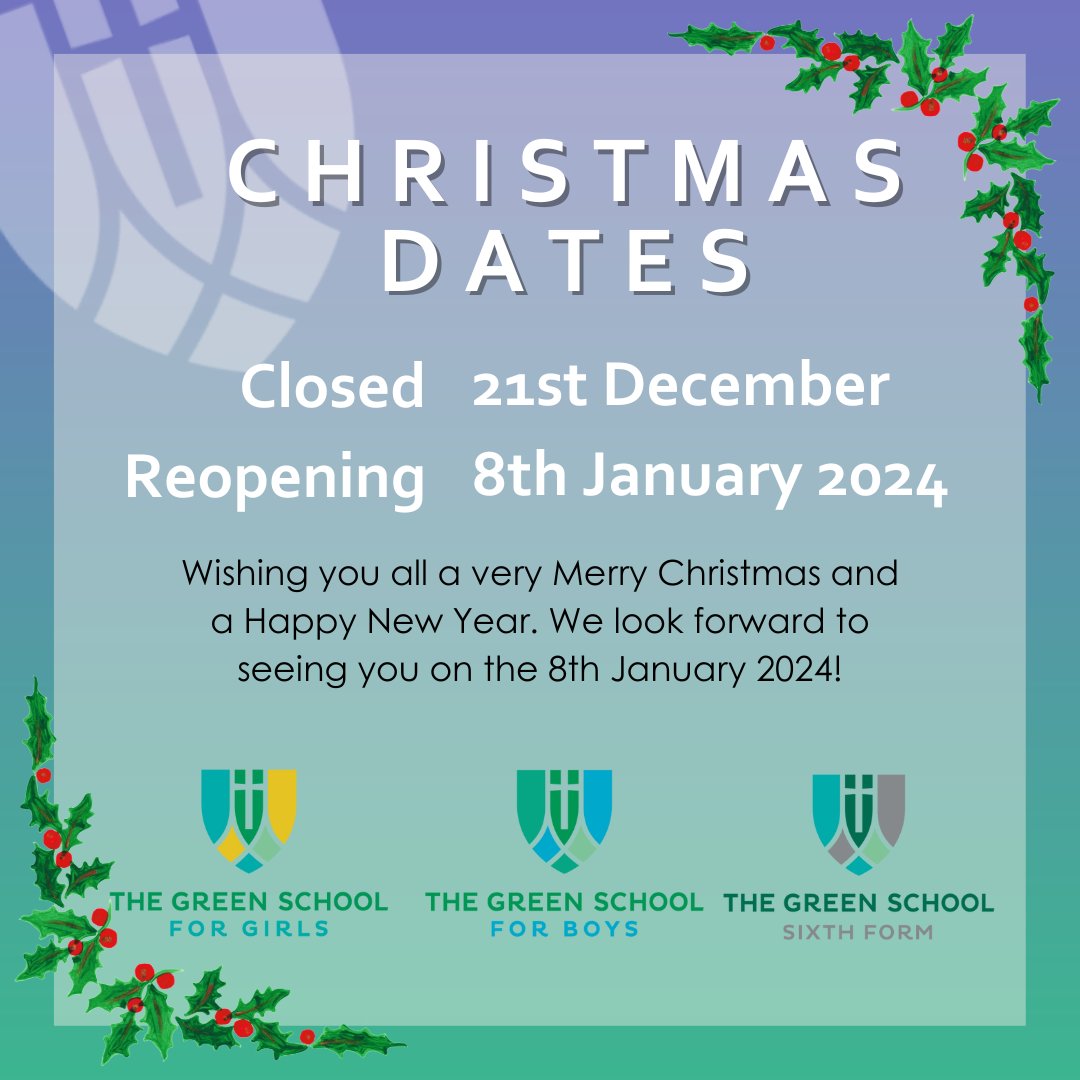 It's officially the end of the first term of the new academic year!

To staff, students and families we hope you all have a restful break. We wish you all a Merry Christmas and a Happy New Year.

We look forward to seeing you on Monday 8th January 2024.