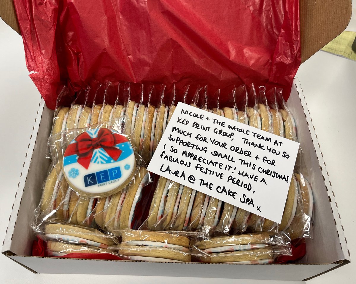 KEPPrintGroup's tweet image. For this year&apos;s Christmas boxes, we wanted to source any elements we couldn&apos;t make in-house from small local businesses. These cookies are custom-printed in edible ink from @TheCakeSpa in Lichfield. They were as delicious as they were beautiful!

#supportsmall #supportlocal