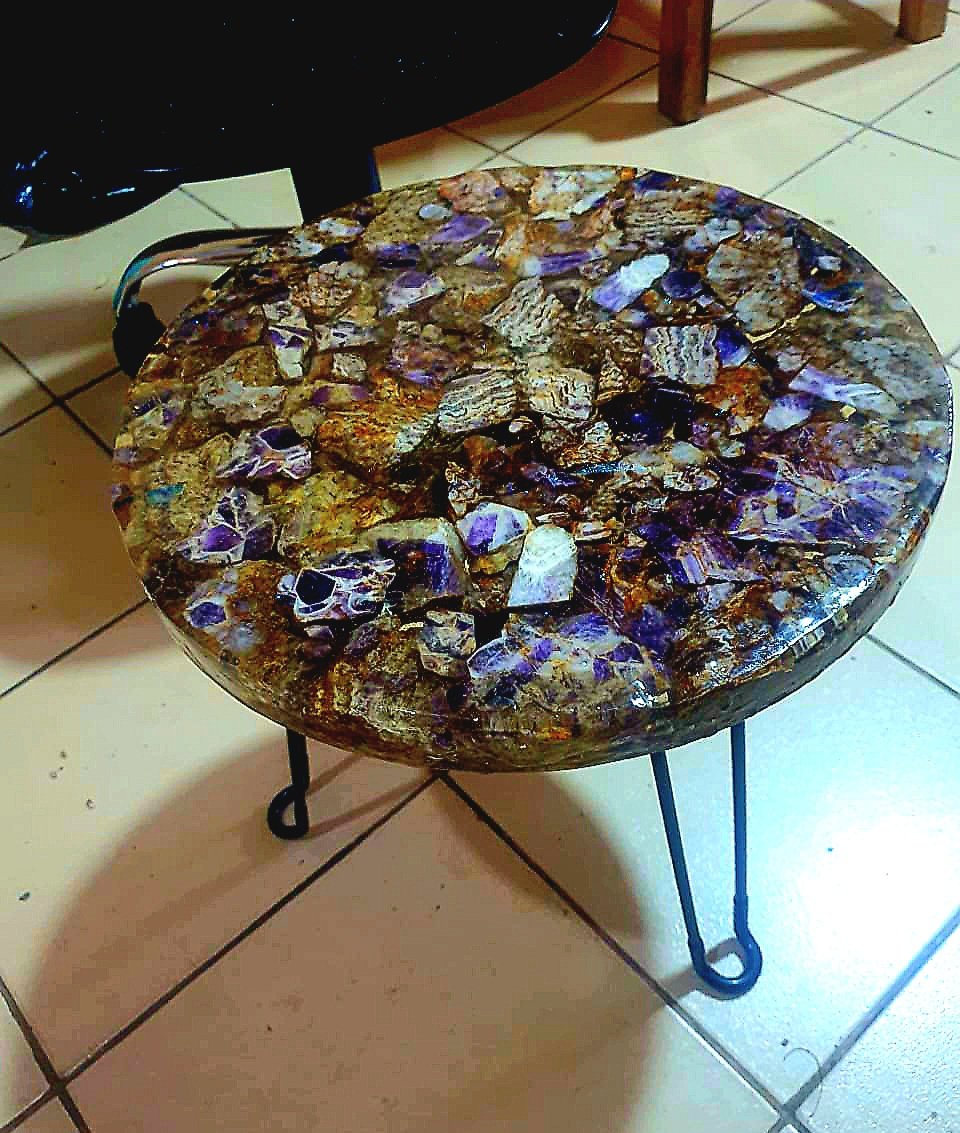 We made this table with gemstones....