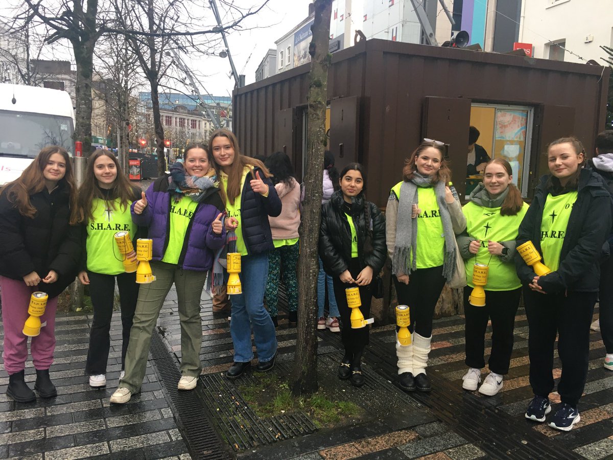 Just a few of the many TY students who turned up (in not very pleasant weather) to collect for Share today in Cork City. Well done everyone involved for supporting this great cause.