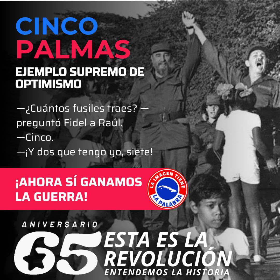 El 18 de diciembre de 1956 en Cinco Palmas, pudieron reencontrarse  #Fidel y #Raúl  y otros expedicionarios del Granma. Sobre este acontecimiento #Fidel expresó: “Con siete armas se inició de nuevo la contienda en la Sierra Maestra..."
#EstaEsLaRevolución
