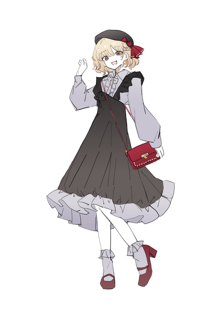 rumia 1girl red footwear solo dress full body hat blonde hair  illustration images